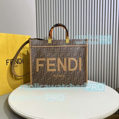 Replica Fend1 Sunshine Brown FF Fabric Tote Bag Medium Size